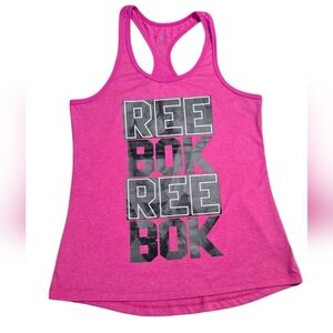 Reebok Pink and Black Graphic Racerback Tank Top